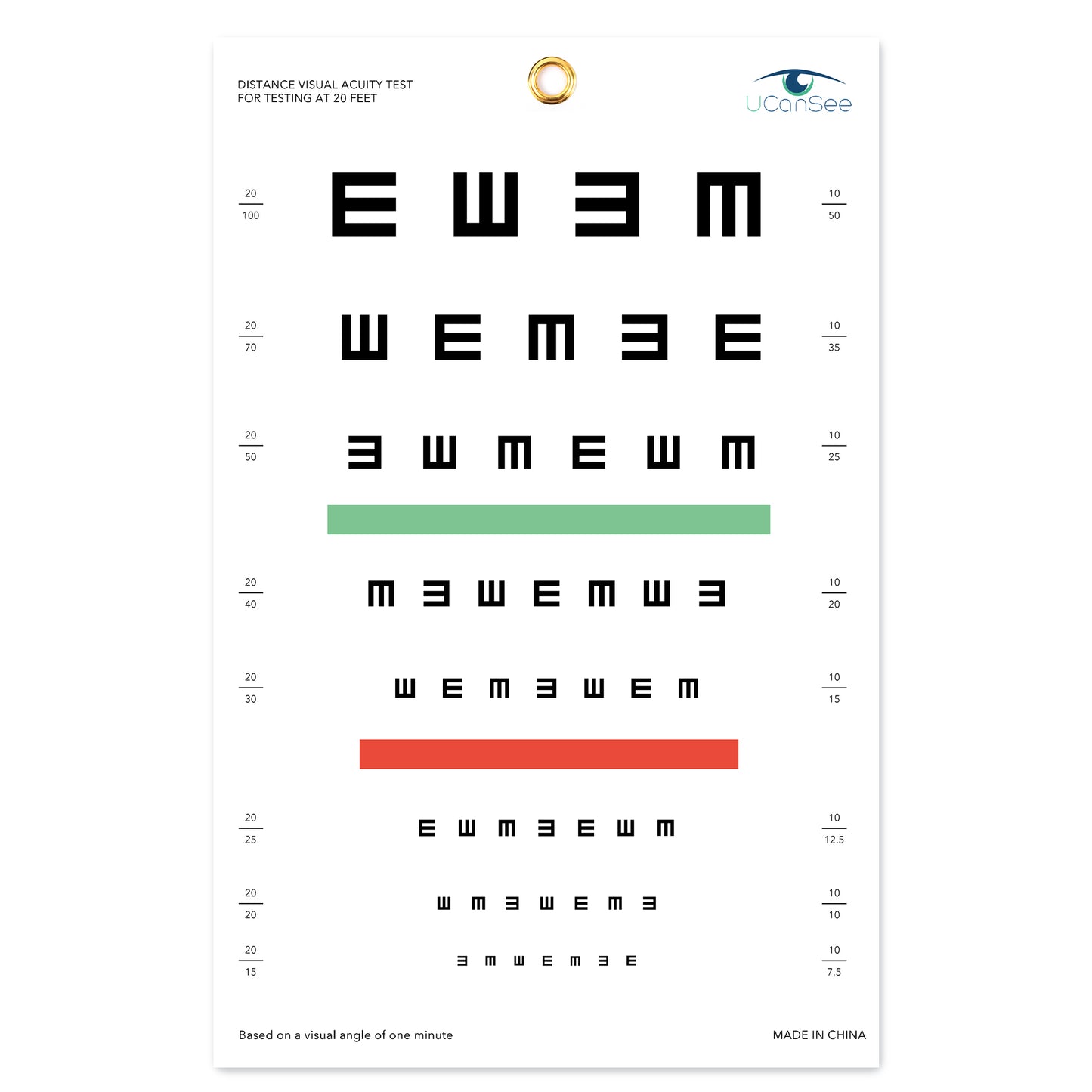 UCanSee E Eye Chart Visual Acuity Chart for Eye Exams 10 Feet (9x14 Inches)