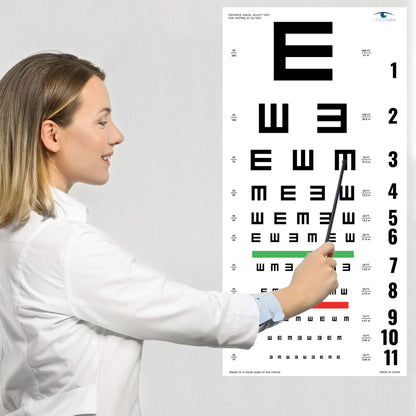 UCanSee E Eye Chart Visual Acuity Chart (22x11 Inches) with Eye Occluder and Pointer for Eye Exams 20 Feet