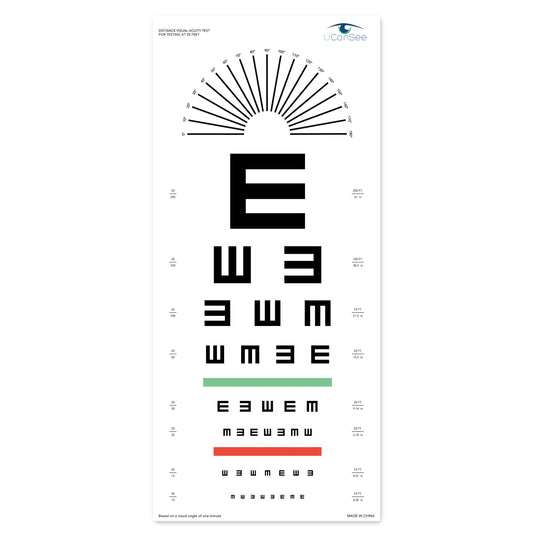 UCanSee UCanSee E Eye Chart Visual Acuity Chart with Astigmatism Dial for Eye Exams 20 Feet (11x24 Inches)