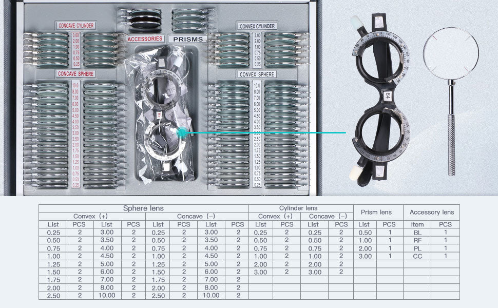 UCanSee® 104 pcs Trial Lens Set Optometry Kit Metal Rim Aluminum Case