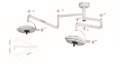 Two Headed Ceiling LED Surgical Exam Light Shadowless Lamp 108 W CE